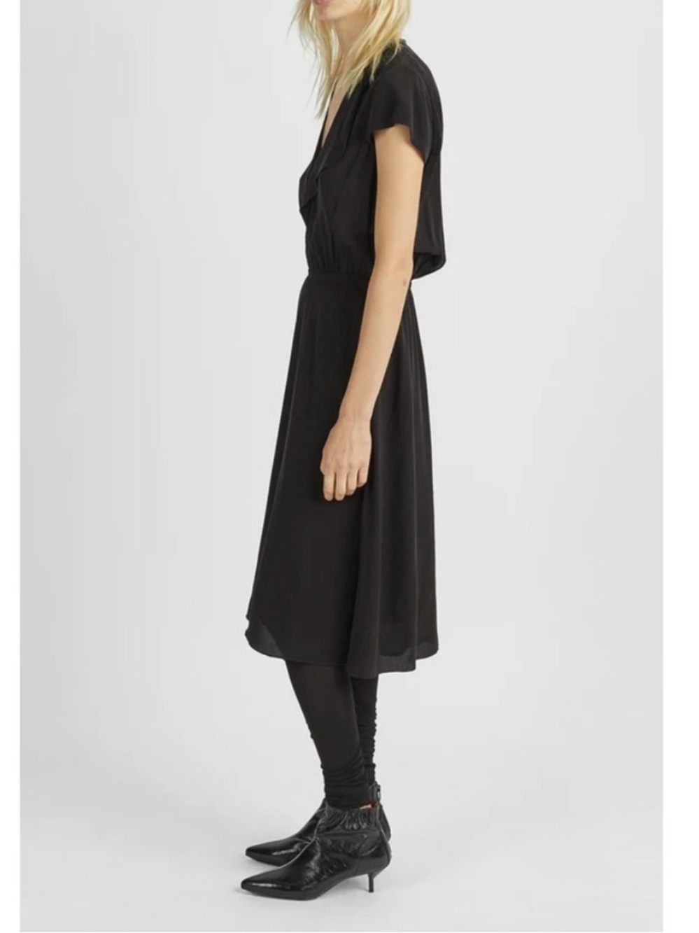 Isabel Marant Étoile West Black Asymmetrical Hem Flutter Sleeve Midi Dress 38/M - Picture 14 of 15